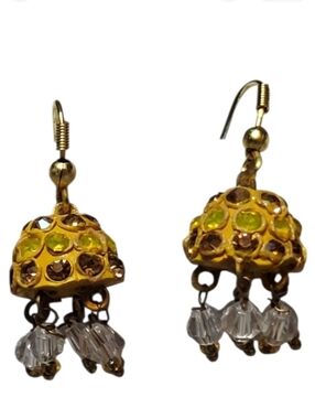Stylish Small Gold and Yellow Meenakari Crystal Drop Earrings